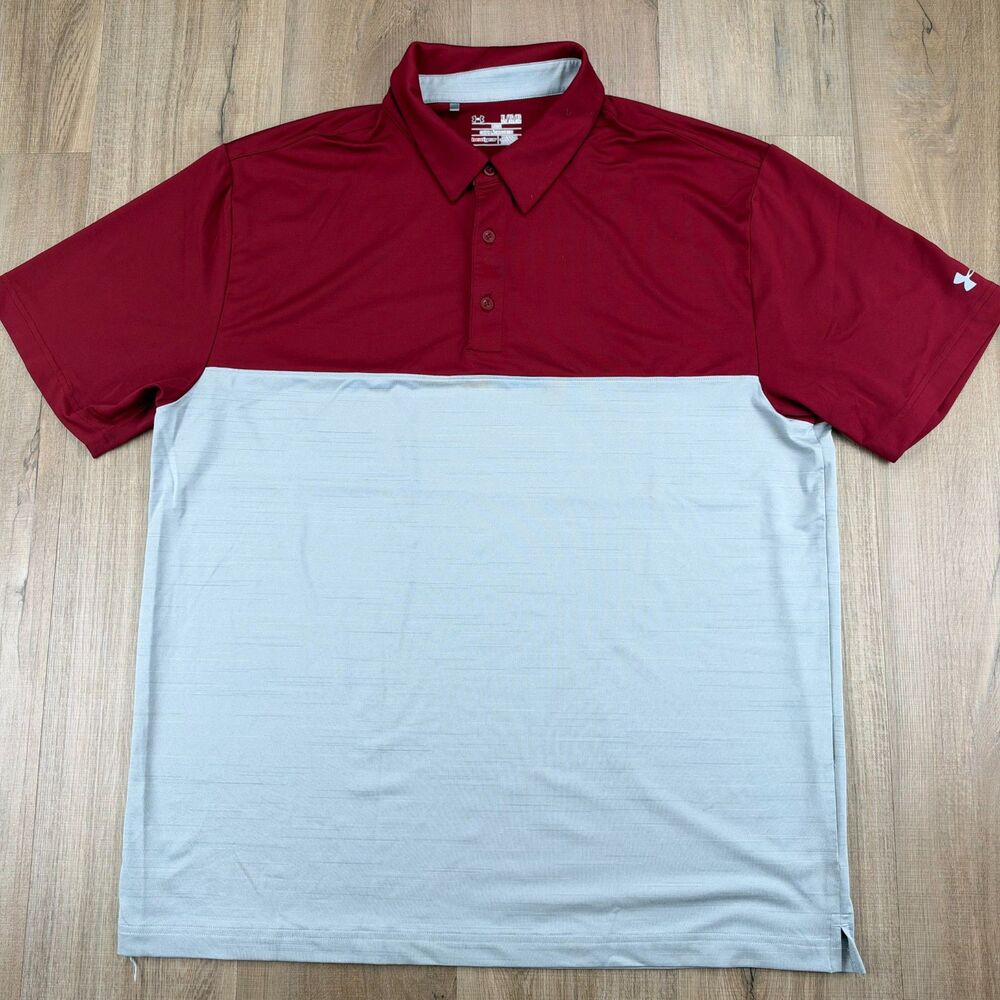 Under Armour Men's XL Heat Gear Polo Deep Red Gray Golf Shirt